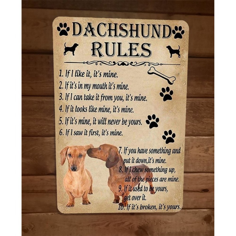 Dachshund‎ Dog Rules 8x12 Metal Wall Sign Animal Poster
